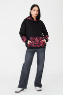 Kadın Kapüşonlu Sweatshirt – Kırmızı / Floral Detaylı