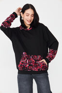 Kadın Kapüşonlu Sweatshirt – Kırmızı / Floral Detaylı