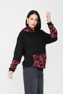 Kadın Kapüşonlu Sweatshirt – Kırmızı / Floral Detaylı