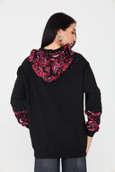 Kadın Kapüşonlu Sweatshirt – Kırmızı / Floral Detaylı