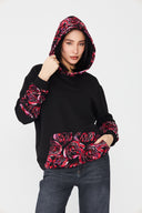 Kadın Kapüşonlu Sweatshirt – Kırmızı / Floral Detaylı