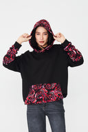 Kadın Kapüşonlu Sweatshirt – Kırmızı / Floral Detaylı