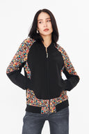 Kadın Fermuarlı Sweatshirt – Siyah / Desen Panelli