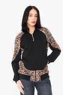 Kadın Fermuarlı Sweatshirt – Siyah / Desen Panelli