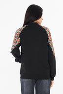 Kadın Fermuarlı Sweatshirt – Siyah / Desen Panelli