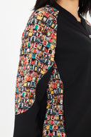 Kadın Fermuarlı Sweatshirt – Siyah / Desen Panelli