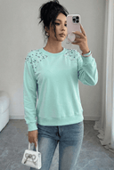 Kadın Rahat Kalıp Omuzları İnci Düğme Detaylı Sweatshirt